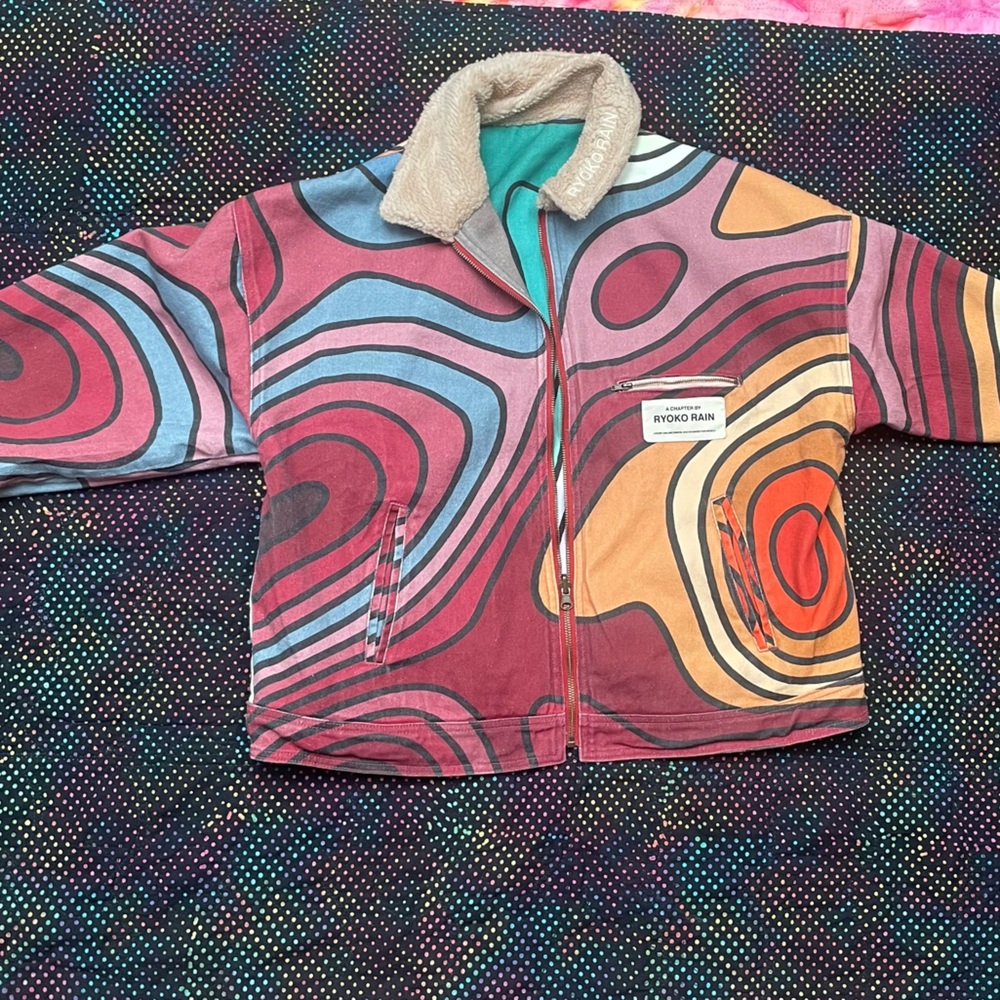 Brand new sz M Ryoko Rain reversible 70s work jacket - rainbow retro - rare find